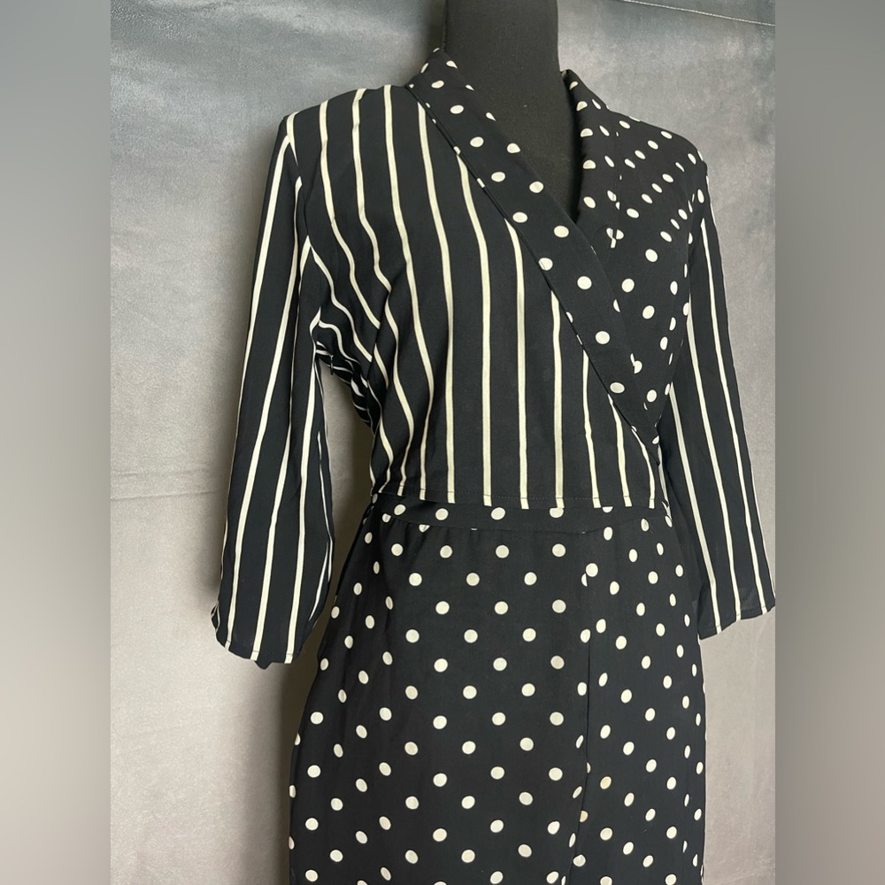 Black and white striped polka dot jumpsuit size small - Picture 2 of 6